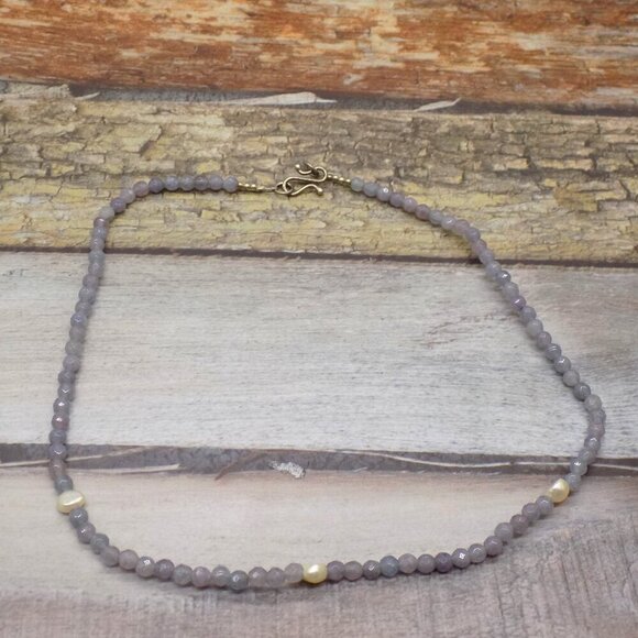 Vintage Genuine Tanzanite Pearl Choker Necklace Hook Closure Faceted - Picture 1 of 9